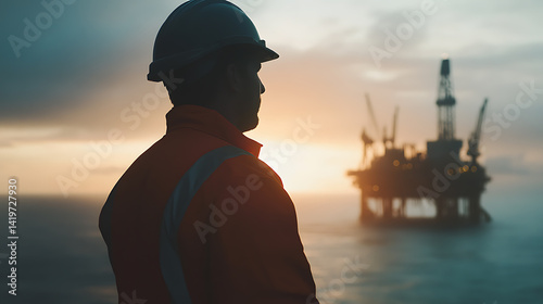 A male offshore worker supervising equipment installation on the rig. Featuring leadership and mechanical expertise