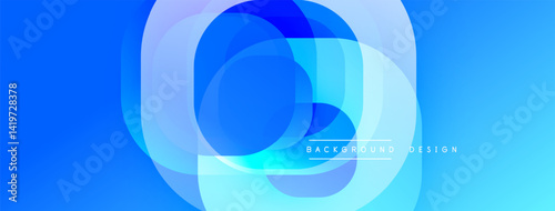 Abstract blue layers create dynamic visual effect. Gradient shades offer modern, clean aesthetic. Simple design suitable backgrounds.