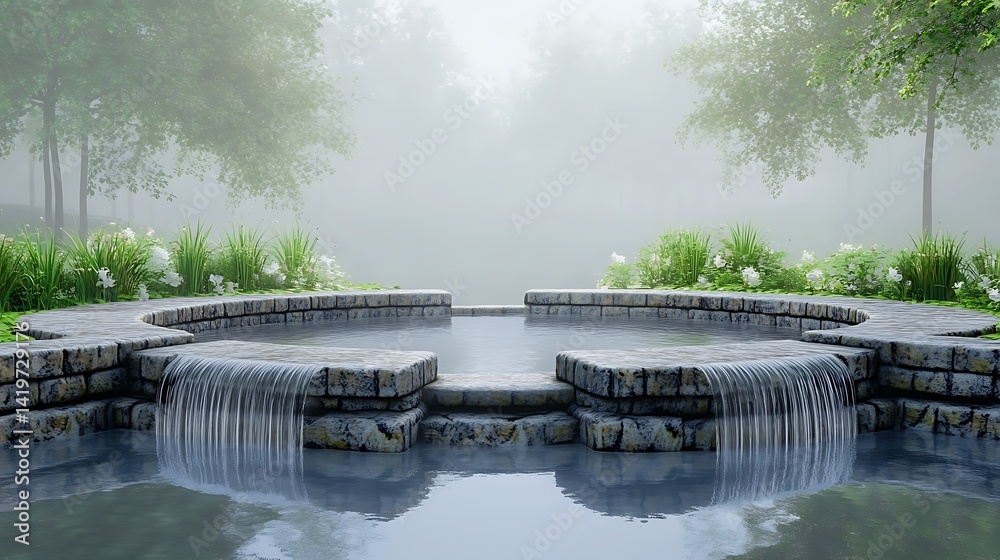 Obraz premium Misty forest garden pool