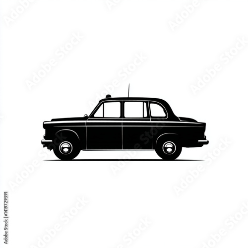 Silhouette illustration of a classic black taxi cab against a white background