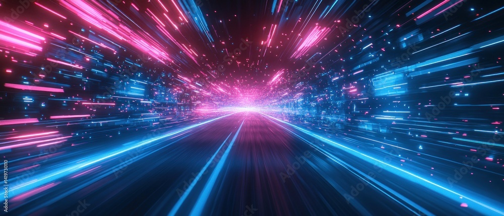 Obraz premium Neon Speed: A Futuristic Highway Through Cyberspace