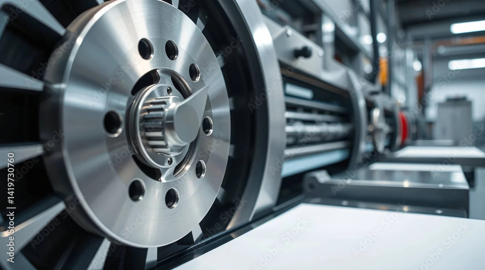 Modern rotary die cutting machine with slitting blade for manufacturing duct and packing tape in factories Industrial technology concept Modern rotary die cutting machine with slitting blade for manufacturing duct and packing tape in factories Industrial technology concept