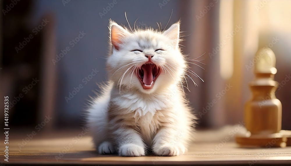 Obraz premium 口を開けているかわいい子猫、眠いのであくびをしている様子の写真
