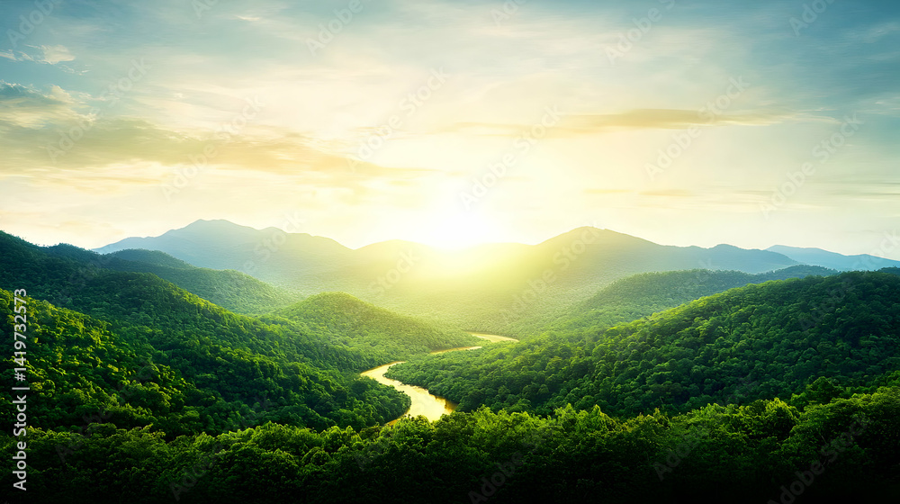Obraz premium Sunrise Over Lush Green Valley