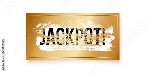 Golden scratch-off ticket with grunge brush stroke opening the word jackpot. Gold winner scratching card. Winning lottery coupon isolated on transparent background. Realistic vector illustration.