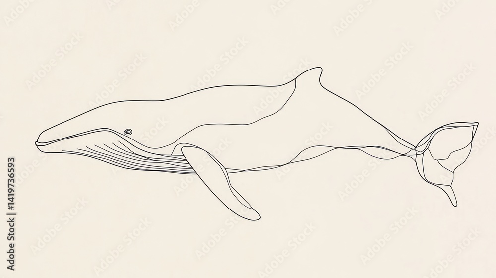 Fototapeta premium Simple Line Drawing of a Whale