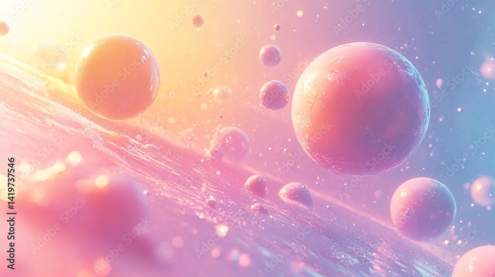 Fototapeta premium floating pastel elements orbiting in calm radial background