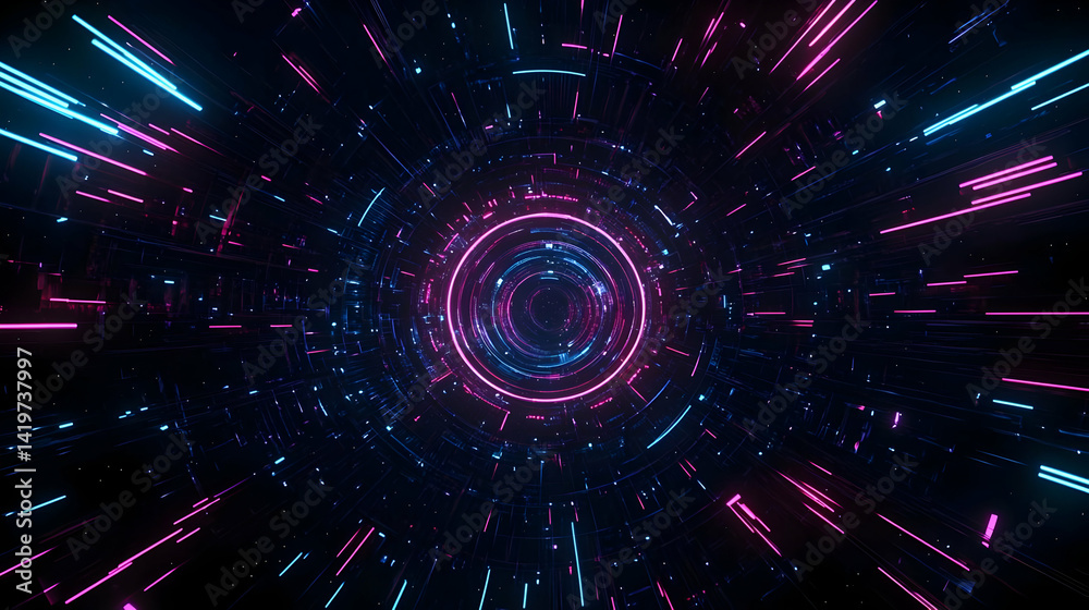 Naklejka premium Abstract Futuristic Neon Tunnel Glowing Lines