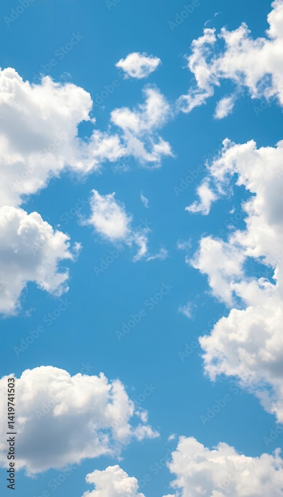 Fluffy white cumulus clouds drift across a vibrant blue sky, cloud formations, altostratus, pattern Fluffy white cumulus clouds drift across a vibrant blue sky, cloud formations, altostratus, pattern