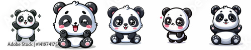 cute panda vector set