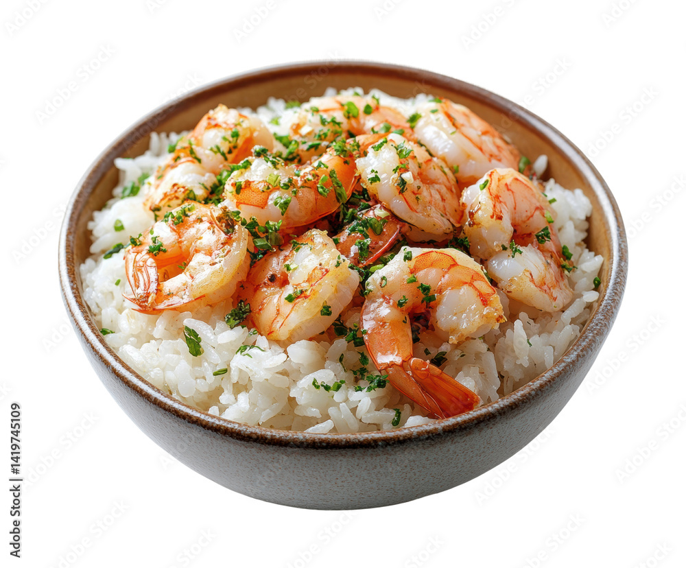 Savory shrimp rice bowl home kitchen food bright isolated on transparent background