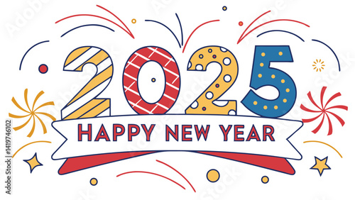 Happy New Year 2025. Geometrical modern style design, concept illustration, banner, poster and background, Vector Art.