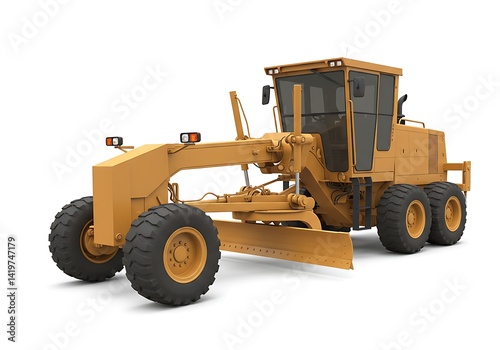 Yellow Caterpillar motor grader isolated on a white background