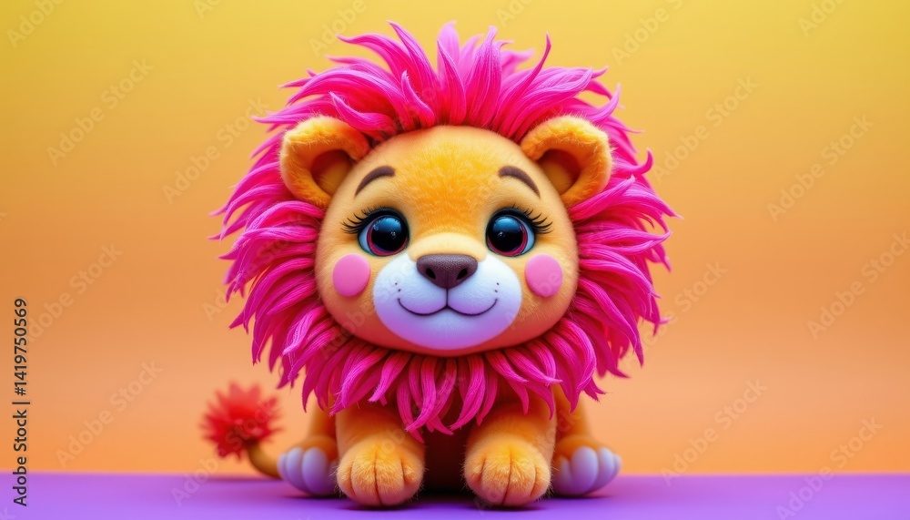 custom made wallpaper toronto digitalA vibrant plush lion positioned against a gradient of bright yellow and orange, radiating a sunny and cheerful vibe.