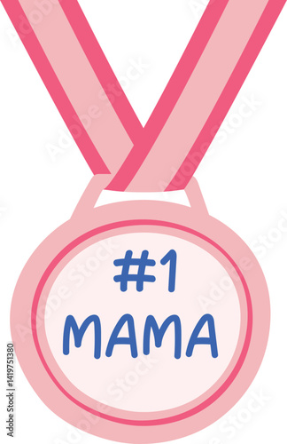 No.1 Mama Medal Ribbon Mothers Day Illustration