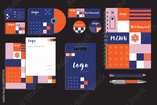 Modern design business card template vector set with flat icons and UI elements for website layout