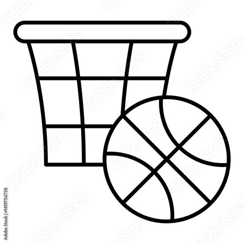 Basket with ball thin line icon, basketball game concept. Vector graphics. Basketball sign on white background, linear style mobile or design.