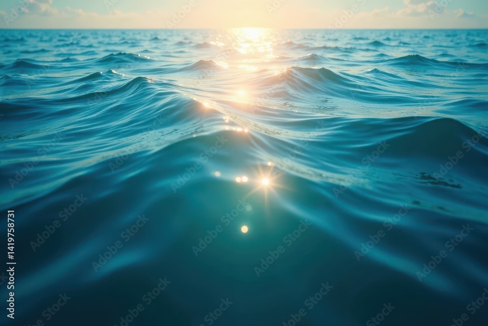 Obraz premium Deep blue water gleams, sun creates bright highlights , sea, ocean