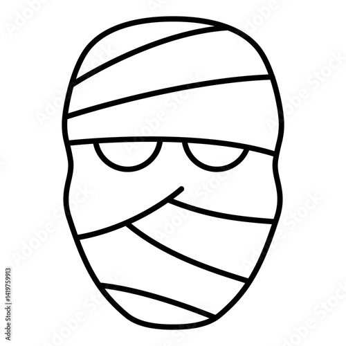 Zombie wrapped in bandages thin line icon, halloween concept. Vector graphics. Mummy sign on white background, linear style  mobile or design.