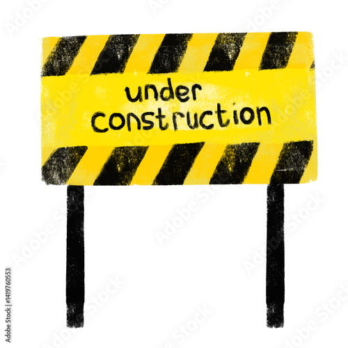 Cute under construction danger road street sign hand drawn doodle crayon watercolour illustration digital sticker clipart construction site safety work