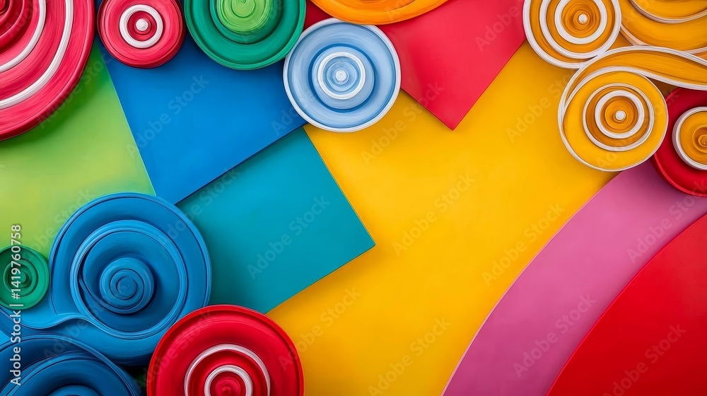 Fototapeta premium Colorful abstract design with paper swirls. Colorful Acrylic Color Abstract Shape Minimal background