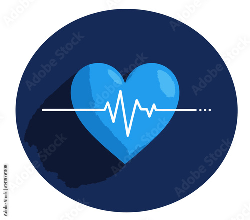 Blue Heart with ECG Line on Dark Blue Circle