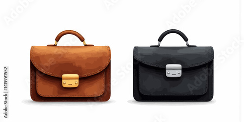 Brown and Black Leather Briefcases on White Background