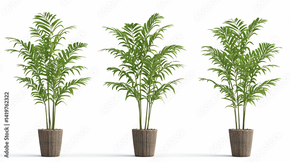 Fototapeta premium Three Potted Palm Plants On White Background