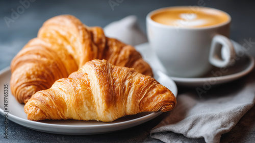 Classic Breakfast of Croissants and Coffee photo