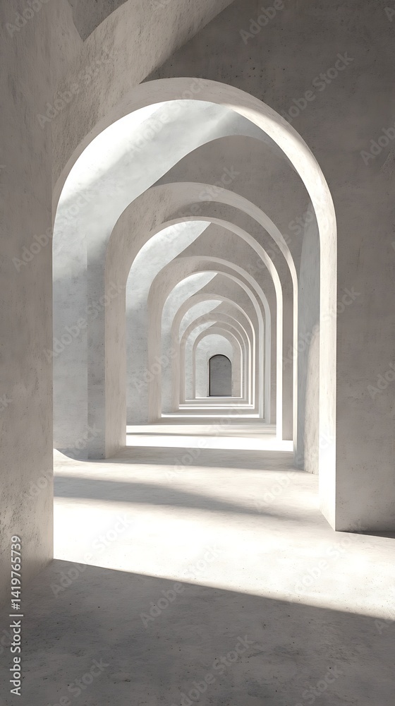 Fototapeta premium A series of elegant arches in a minimalist, light-filled corridor.