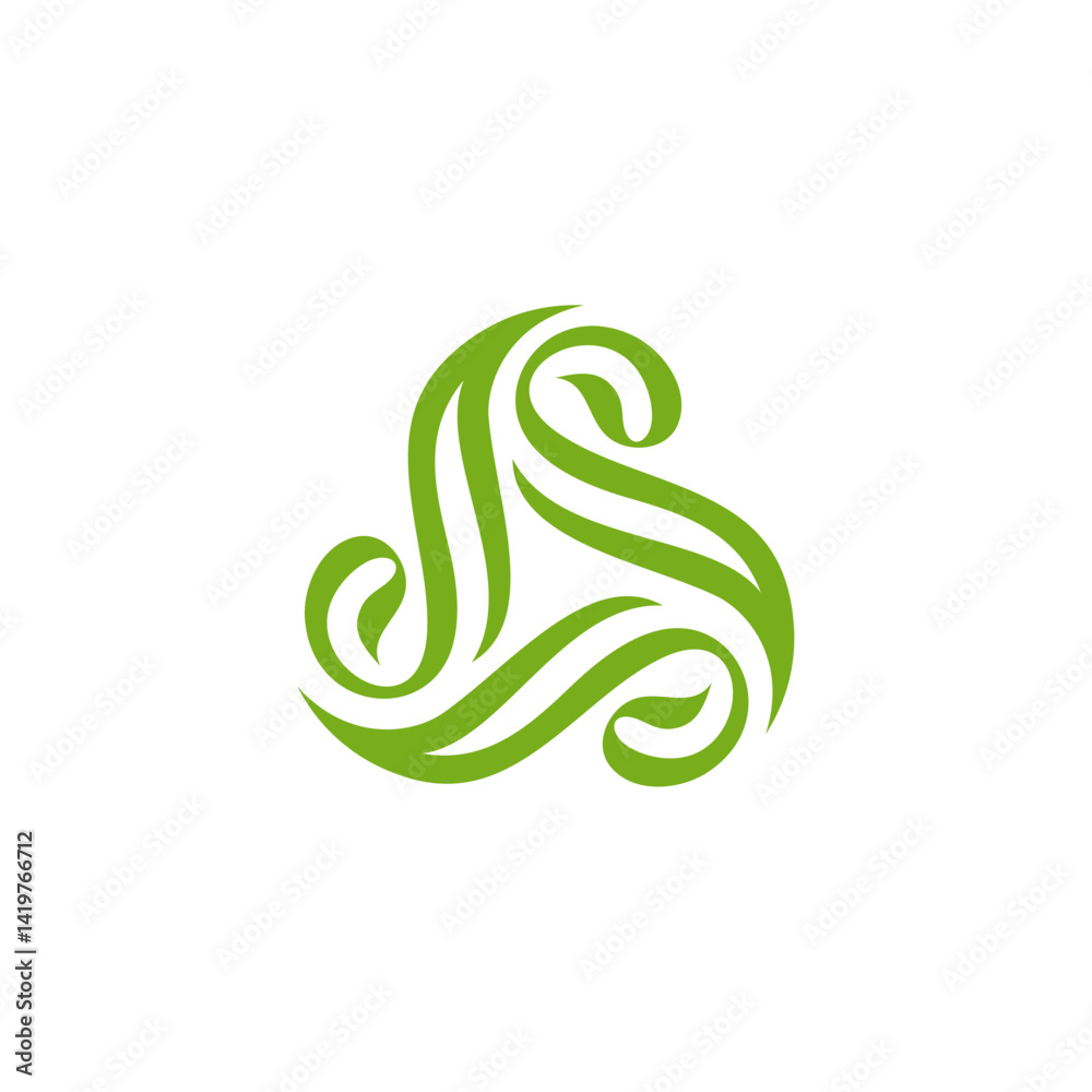 Fototapeta premium Trinity luxury Triquentra icon rotation logo, leaf triangle for nature industri, triangular