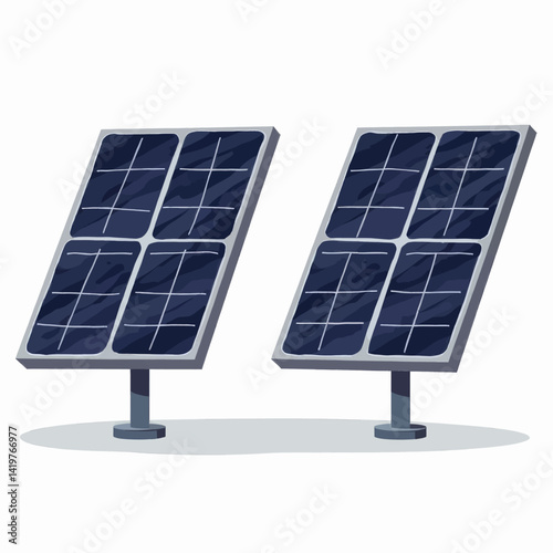 Cartoon solar panels on stands, clean energy illustration