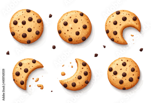 Chocolate Chip Cookies, Some Bitten, On White