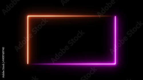 Neon rectangle. Abstract glowing neon rectangle border frame animation.