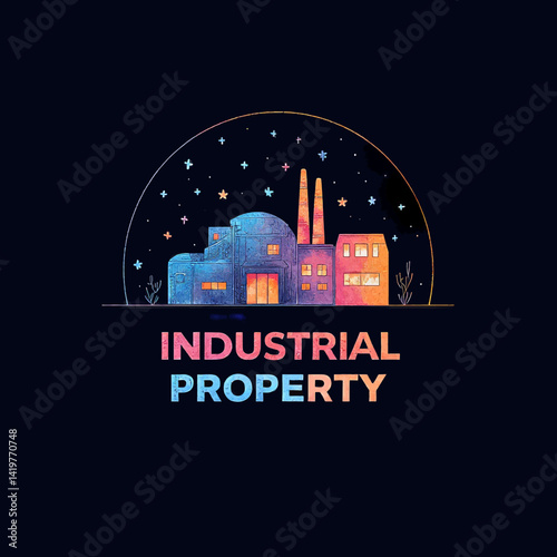 Colorful Industrial Property Icon with Stars