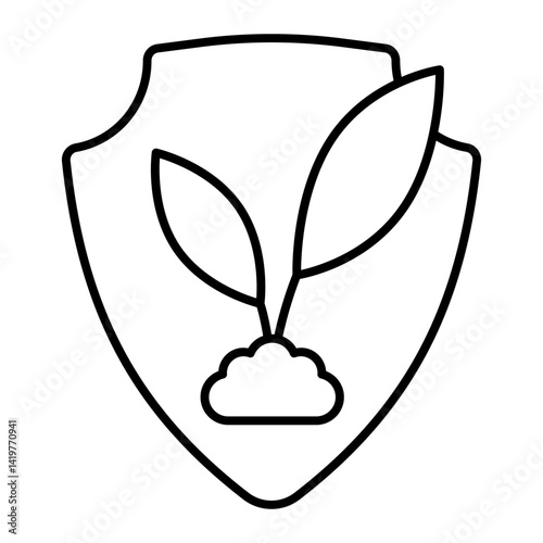 Sprout with shield thin line icon, Safety and ecology concept. Vector graphics. Seed growth, planting sign on white background, linear style mobile or design.