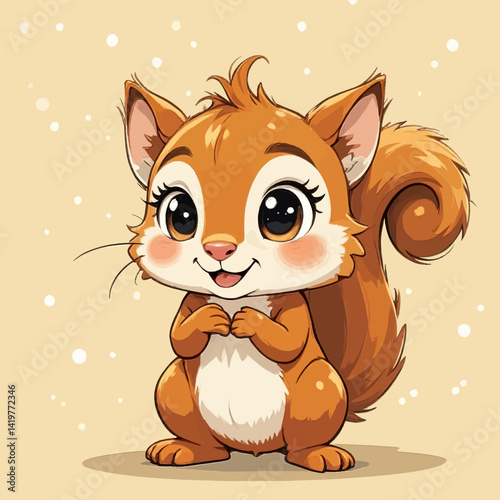 Cute cartoon squirrel with big eyes and fluffy tail