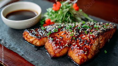 Japanese-style grilled salmon with teriyaki glaze se