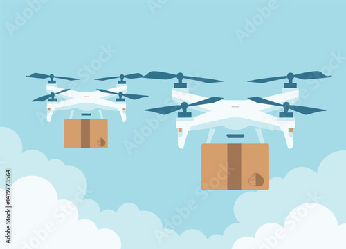 Drone Delivery Service with Packages in Blue Sky