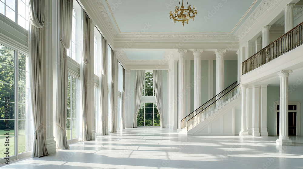 Grand Hall Interior With White Columns And Windows Grand Hall Interior With White Columns And Windows