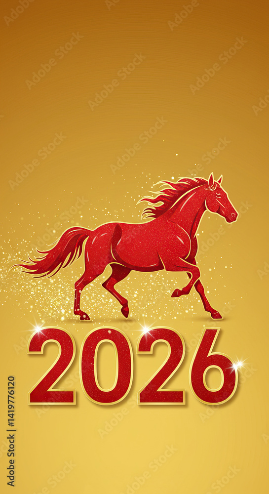 Red horse theme for year 2026 new year celebration poster design