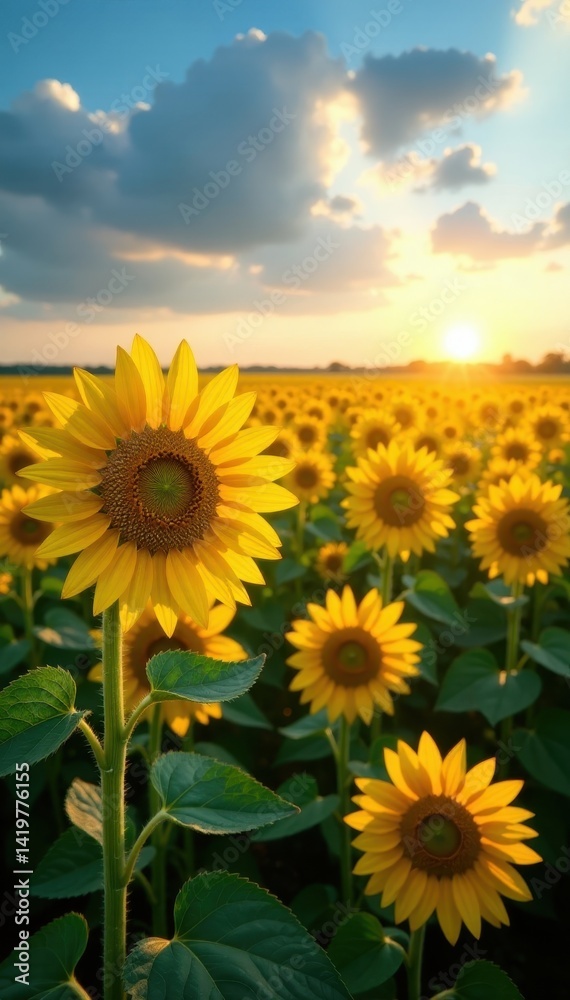 Vast Kansas sunflower field, golden blooms under summer sun, Kansas, floral, bright Vast Kansas sunflower field, golden blooms under summer sun, Kansas, floral, bright