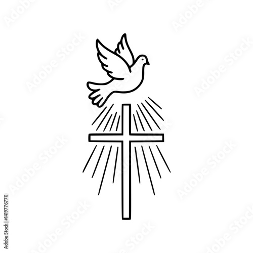 Outline icon of a dove and cross symbolizing Christianity  