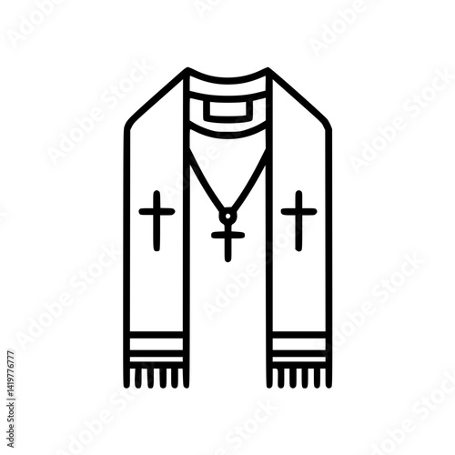 outline icon of Christian attire with cross symbols on transparent background  