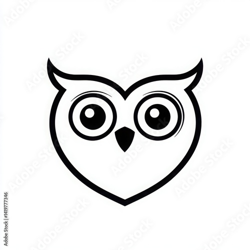 Simple black and white owl illustration with heart shaped head outline