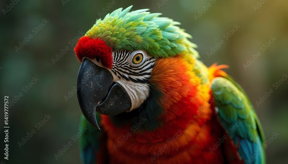 Macro Shot of Green-Winged Macaw with Emerald and Crimson Plumage and Intricate Feather Patterns
Macro Shot of Green-Winged Macaw with Emerald and Crimson Plumage and Intricate Feather Patterns