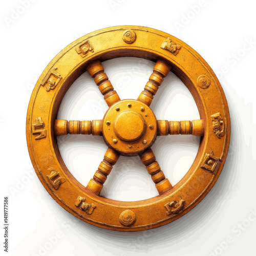 Golden Dharma Wheel with Intricate Carvings