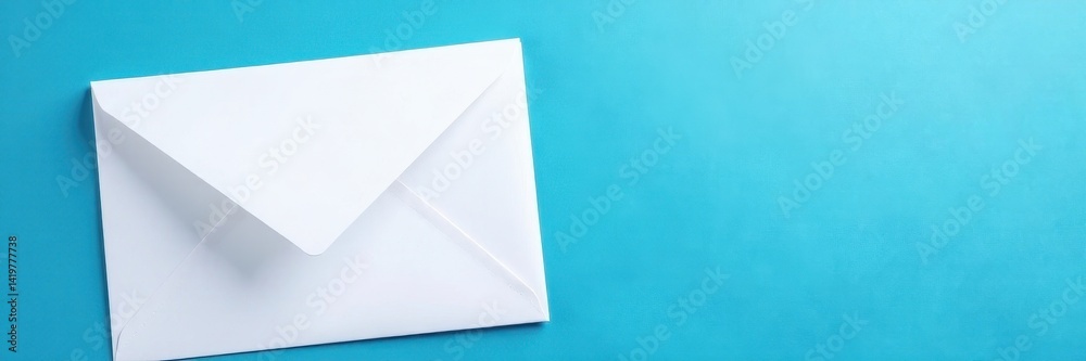 Crisp white envelope, textured blue backdrop; unopened, anticipation , delivery, secret, note Crisp white envelope, textured blue backdrop; unopened, anticipation , delivery, secret, note