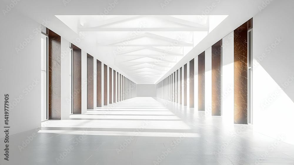Obraz premium Modern White Corridor With Sunlight
