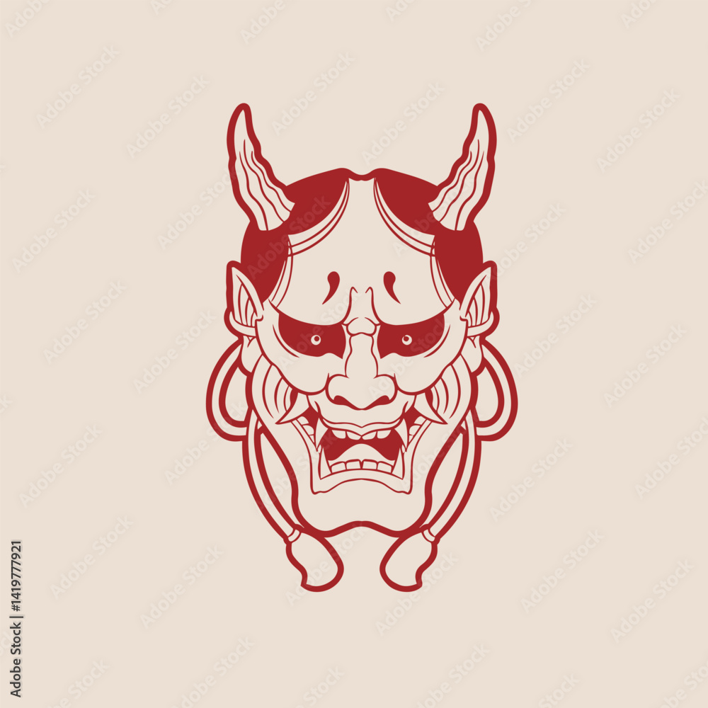 Fototapeta premium Oni japanese devil mask, Vector illustration 